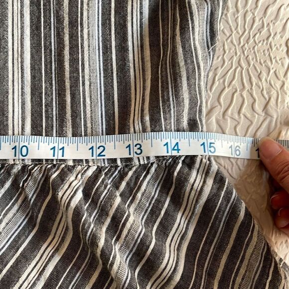 Love Notes Womens Button Up Top Blouse Striped Peplum Long Sleeve Gray Medium - Picture 8 of 9